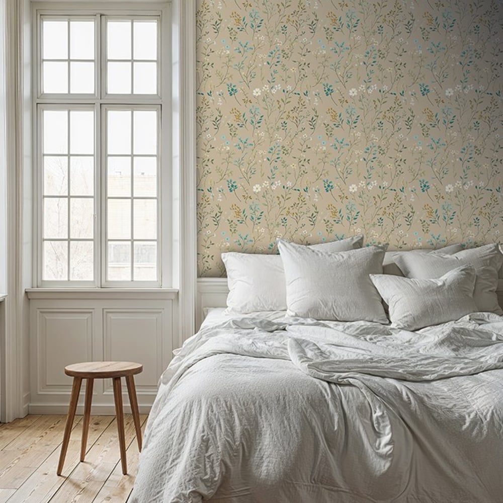 Hildur Beige - Papiers peints - Beige - Chambre - Floral - Scandza - Intissé