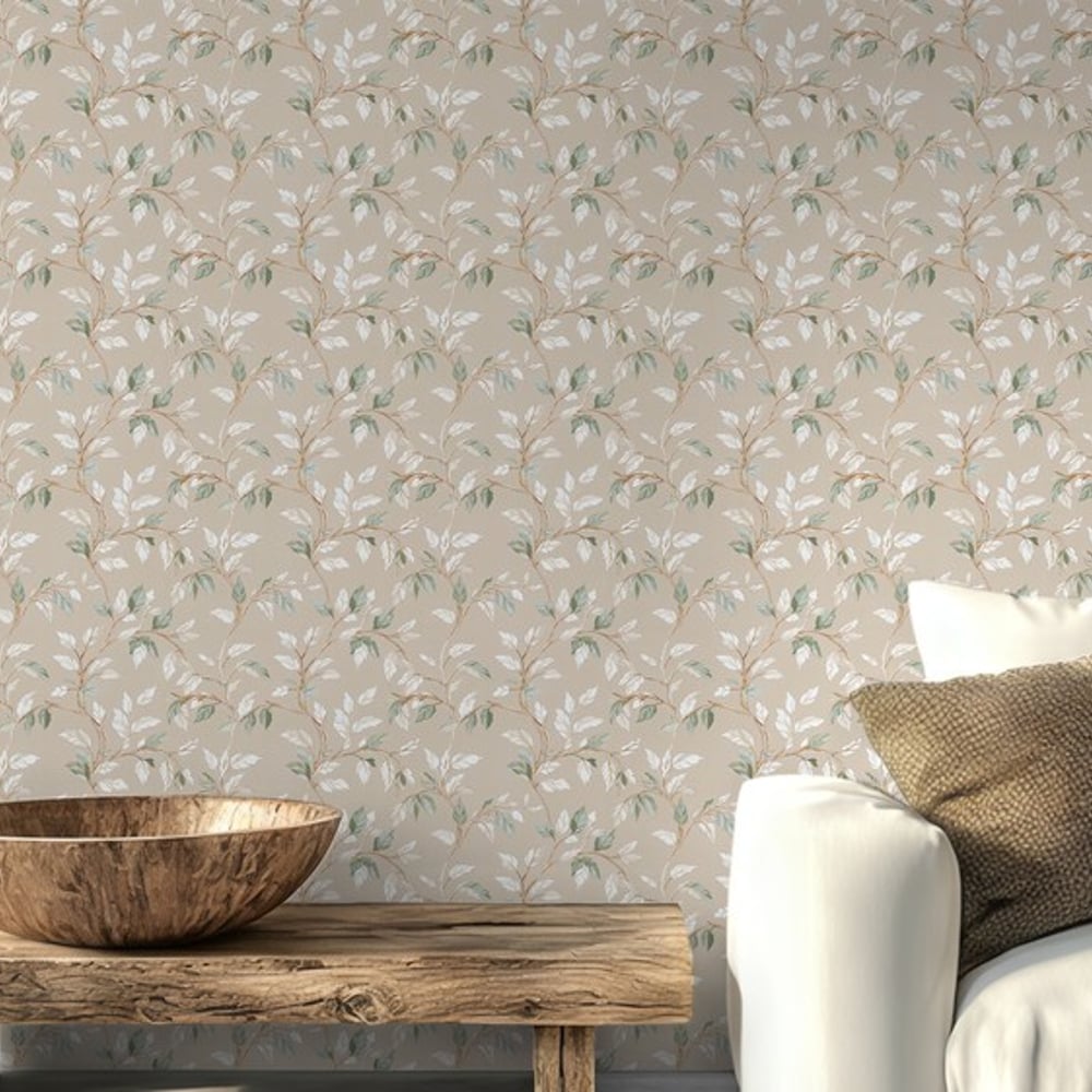 Klemens Beige - Papiers peints - Beige - Salon - Feuille - Scandza - Intissé