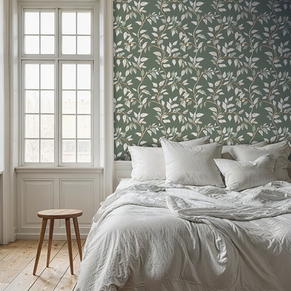 Klemens Green - Papiers peints - Vert - Chambre - Feuille - Scandza - Intissé