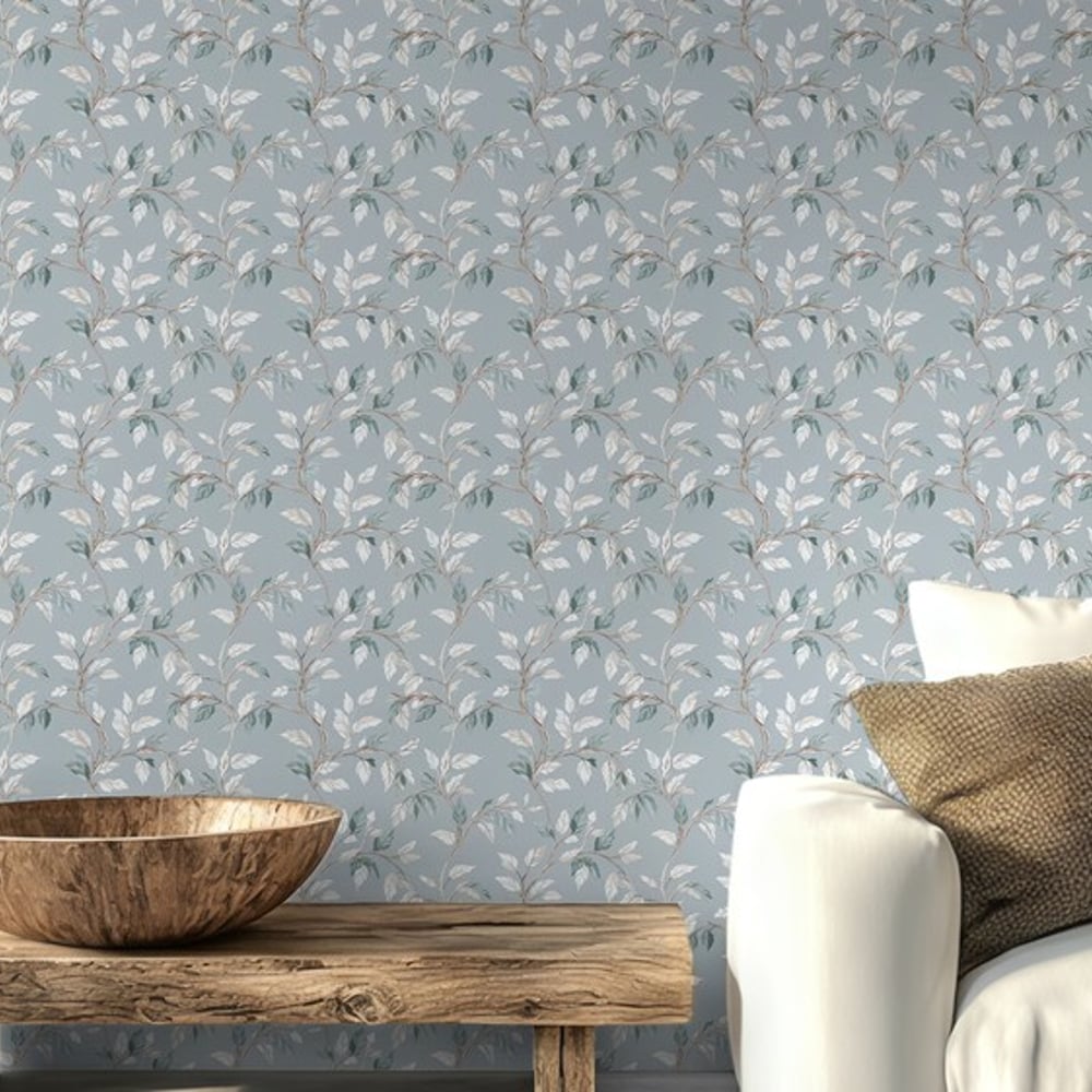 Klemens Light Blue - Papiers peints - Bleu - Salon - Feuille - Scandza - Intissé