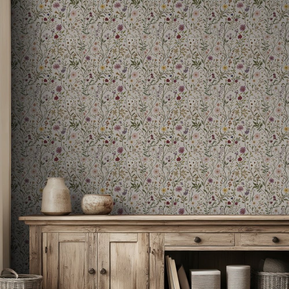 Alina - Papiers peints - Beige - Salon - Floral - Scandza - Intissé