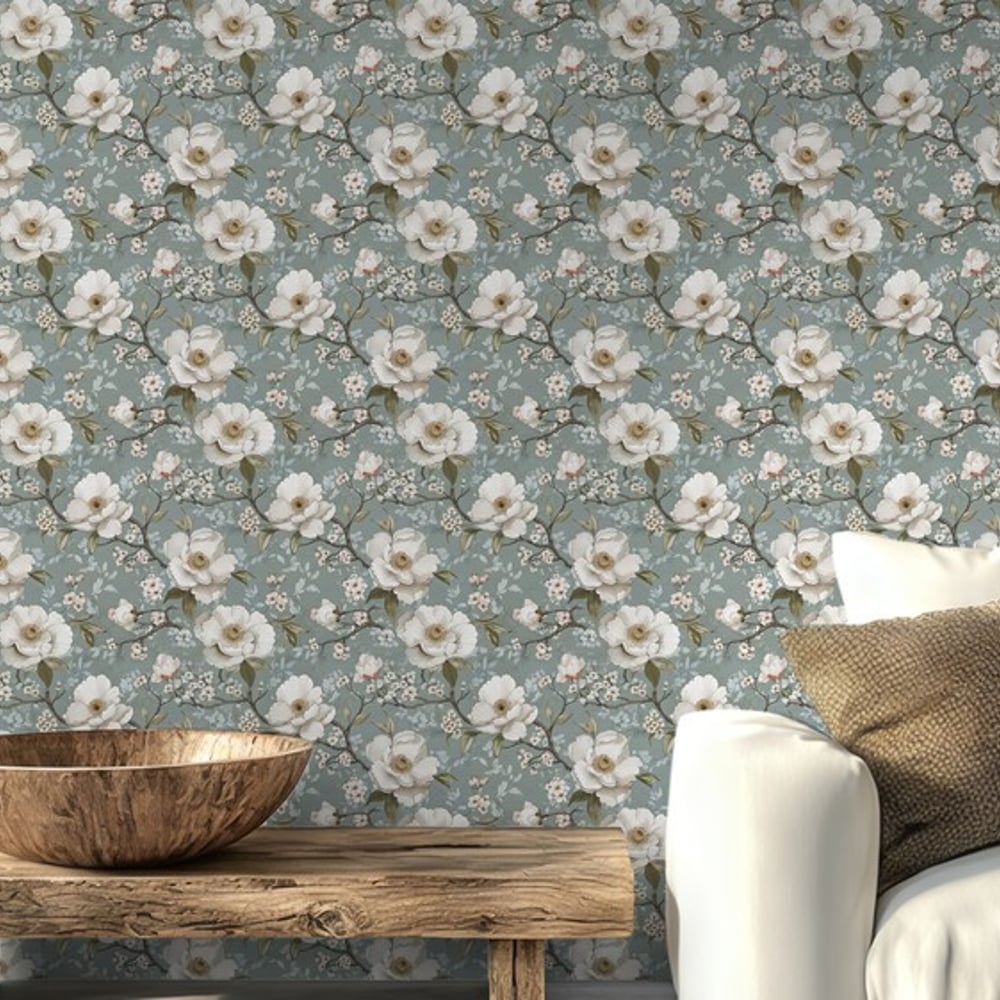 Asta Blue - Papiers peints - Bleu - Salon - Floral - Scandza - Intissé