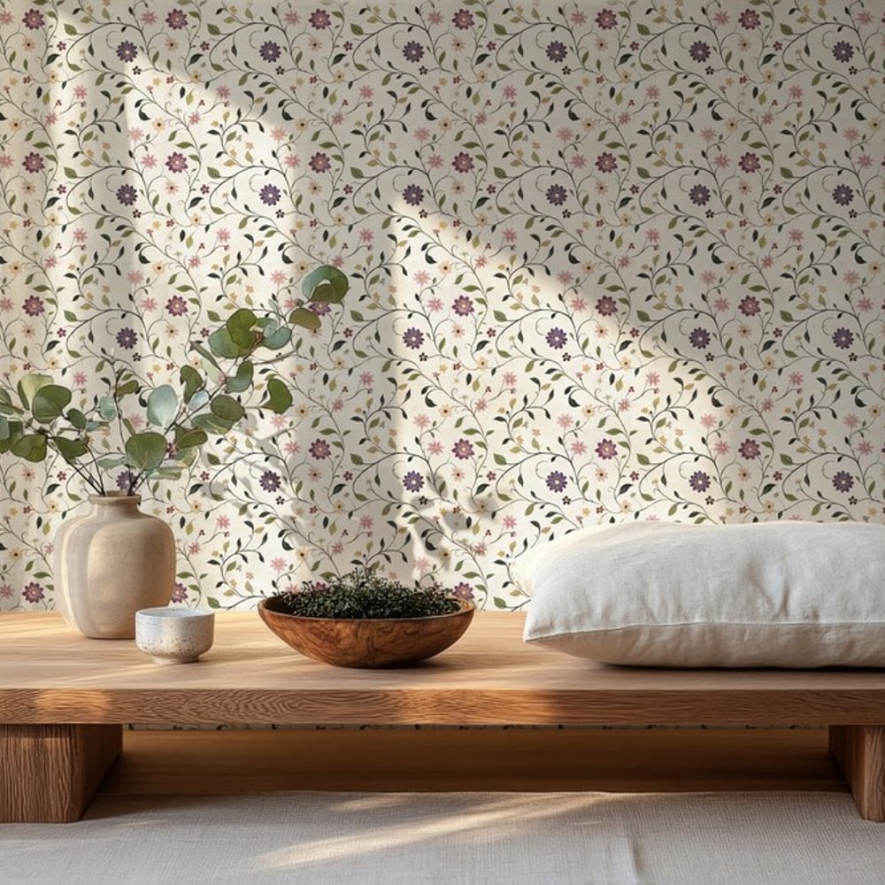 Boel Beige - Papiers peints - Beige - Entrée - Floral - Scandza - Intissé