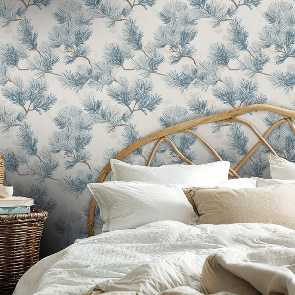 Edgar Blue - Papiers peints - Bleu - Chambre - Feuille - Scandza - Intissé