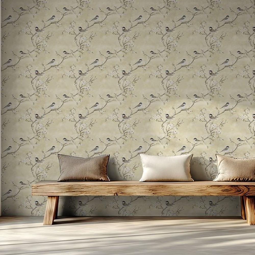 Erling Yellow - Papiers peints - Jaune - Salon - Oiseaux - Scandza - Intissé