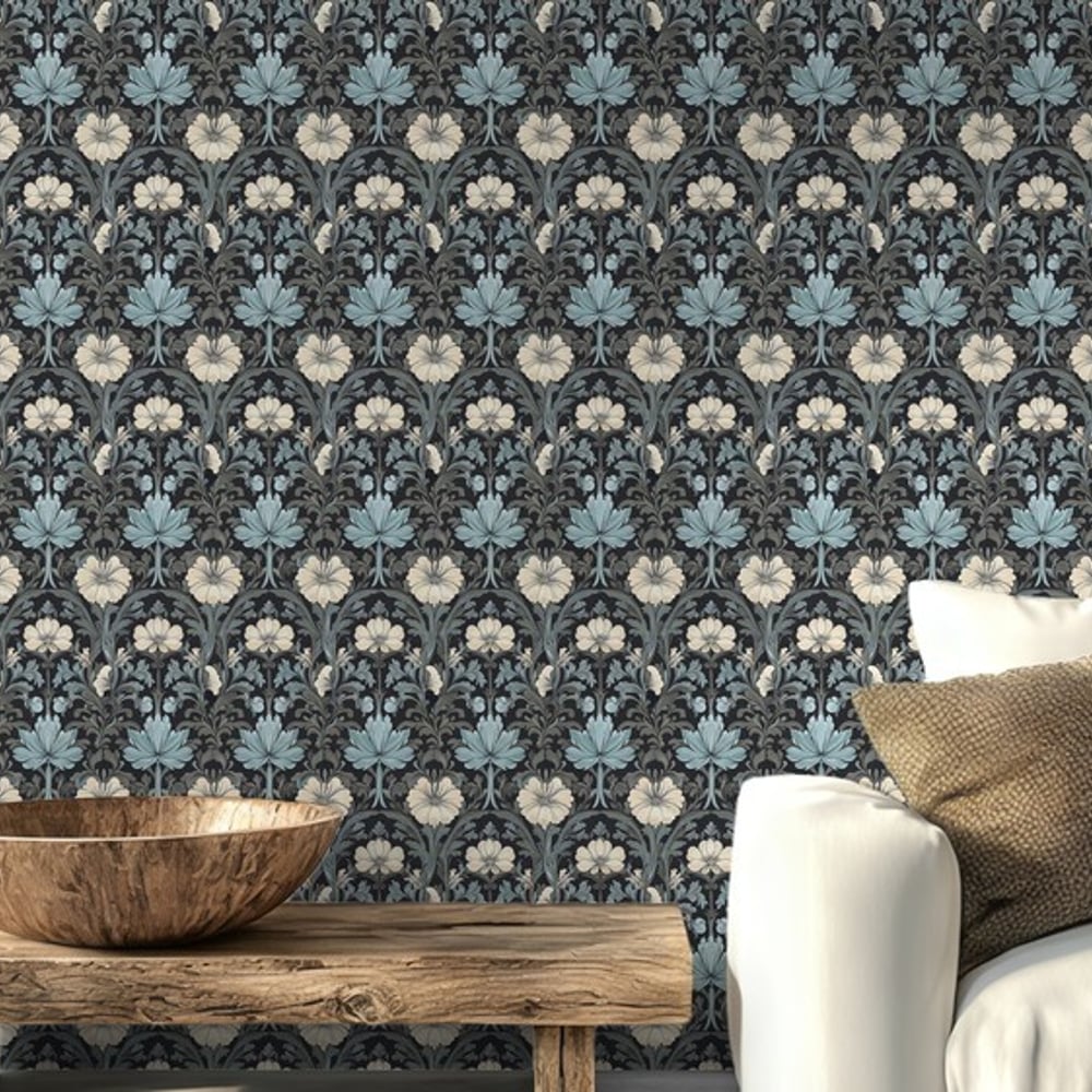Hillerstorp - Papiers peints - Bleu - Salon - Floral - Scandza - Intissé