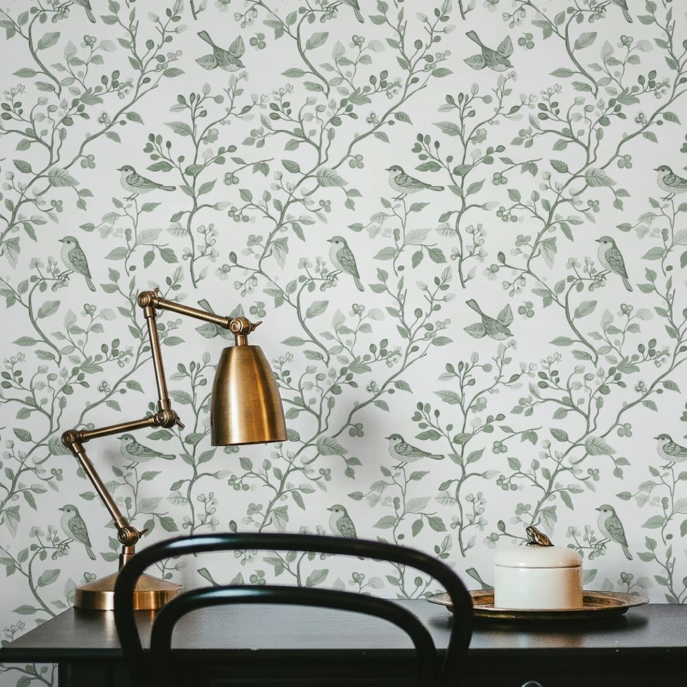 Ingemund Green - Papiers peints - Vert - Bureau - Oiseaux - Scandza - Intissé