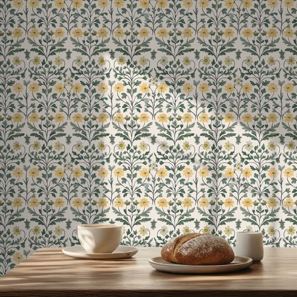Jossan Yellow - Papiers peints - Jaune - Cuisine - Floral - Scandza - Intissé