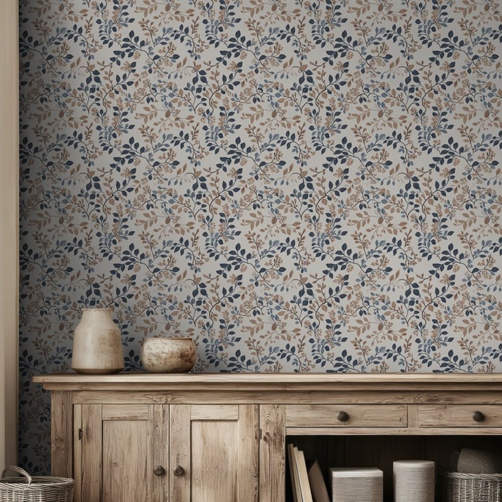 Kattis Blue - Papiers peints - Bleu - Salon - Floral - Scandza - Intissé