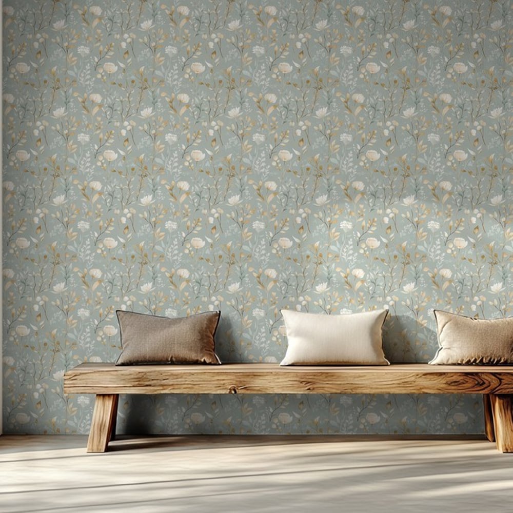 Inse Light Grey - Papiers peints - Gris - Salon - Floral - Scandza - Intissé