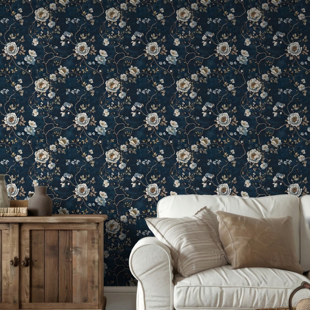 Arielle Blue - Papiers peints - Bleu - Salon - Floral - Scandza - Intissé