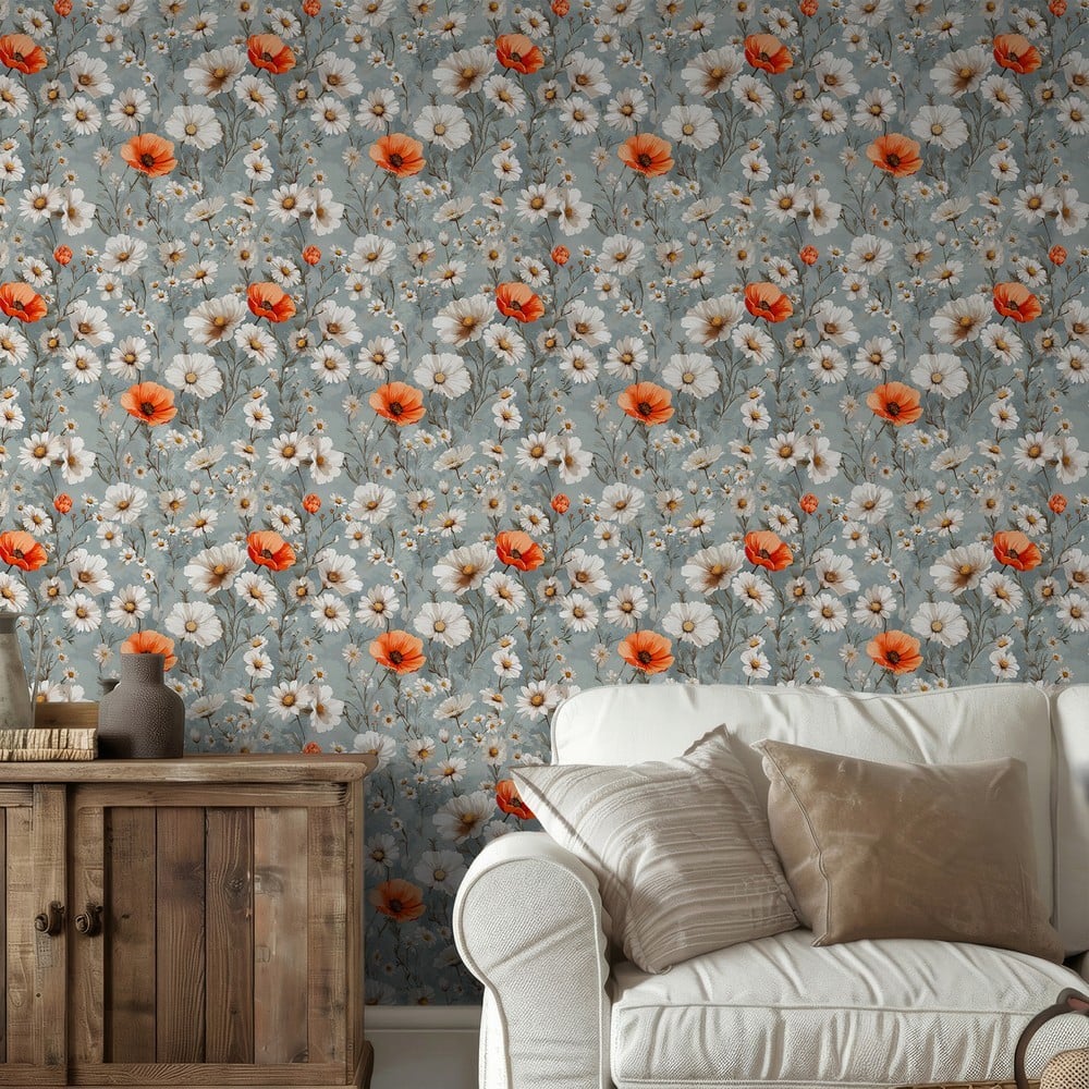 Kirsti Light Grey - Papiers peints - Gris - Salon - Floral - Scandza - Intissé