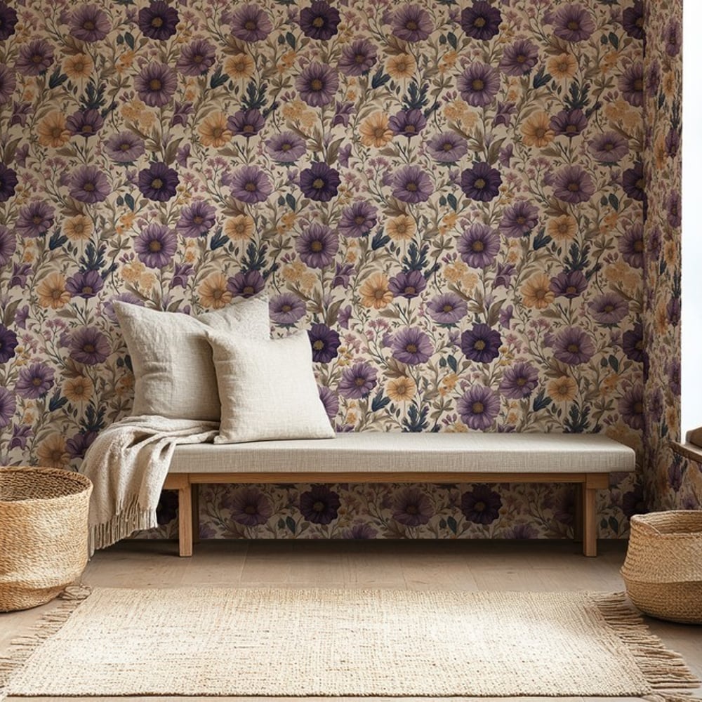 Carol Cream - Papiers peints - Beige - Entrée - Floral - Scandza - Intissé