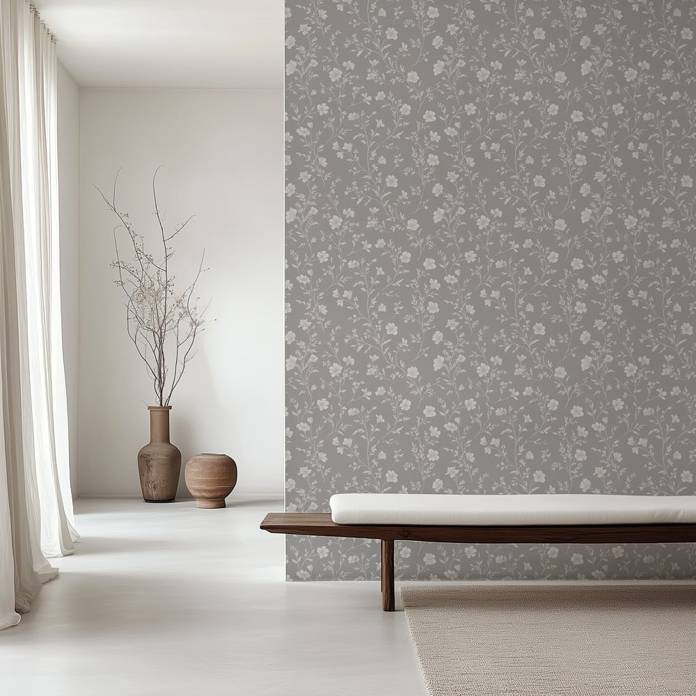 Emelina Grey - Papiers peints - Gris - Cuisine - Floral - Scandza - Intissé