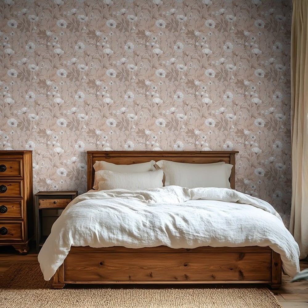 Lola Beige - Papiers peints - Beige - Chambre - Floral - Scandza - Intissé