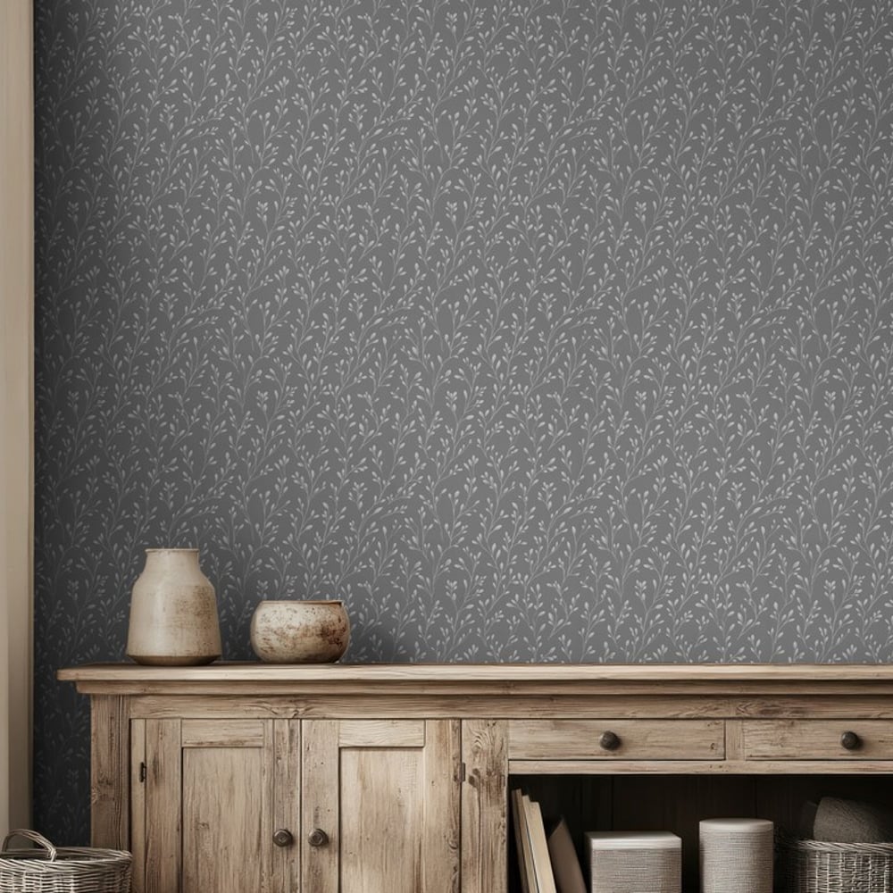 Hjalmar Grey - Papiers peints - Gris - Salon - Feuille - Scandza - Intissé