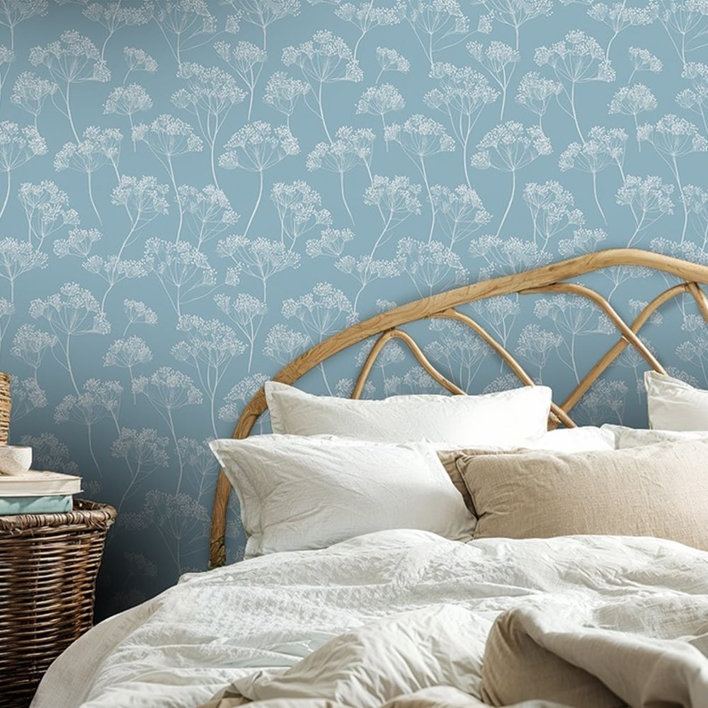 Gunde Blue - Papiers peints - Bleu - Chambre - Floral - Scandza - Intissé