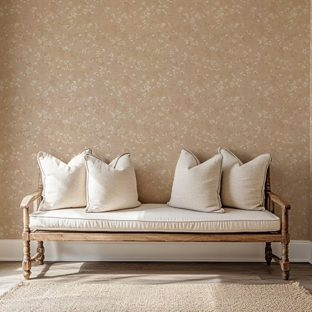 Cecile Beige - Papiers peints - Beige - Entrée - Feuille - Scandza - Intissé