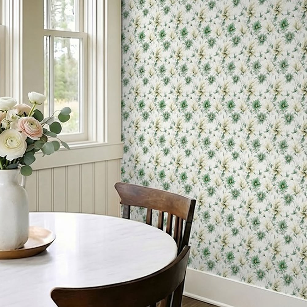Lara Green - Papiers peints - Vert - Cuisine - Floral - Palette - Intissé