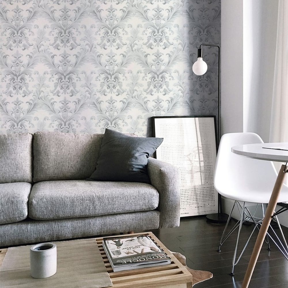 Ingrid Pale Blue - Papiers peints - Bleu - Salon - Feuille - Palette - Intissé