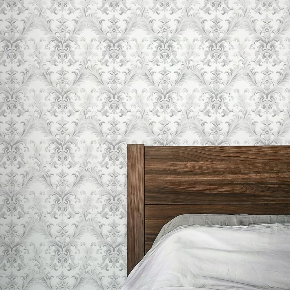 Ingrid Light Grey - Papiers peints - Gris - Chambre - Feuille - Palette - Intissé