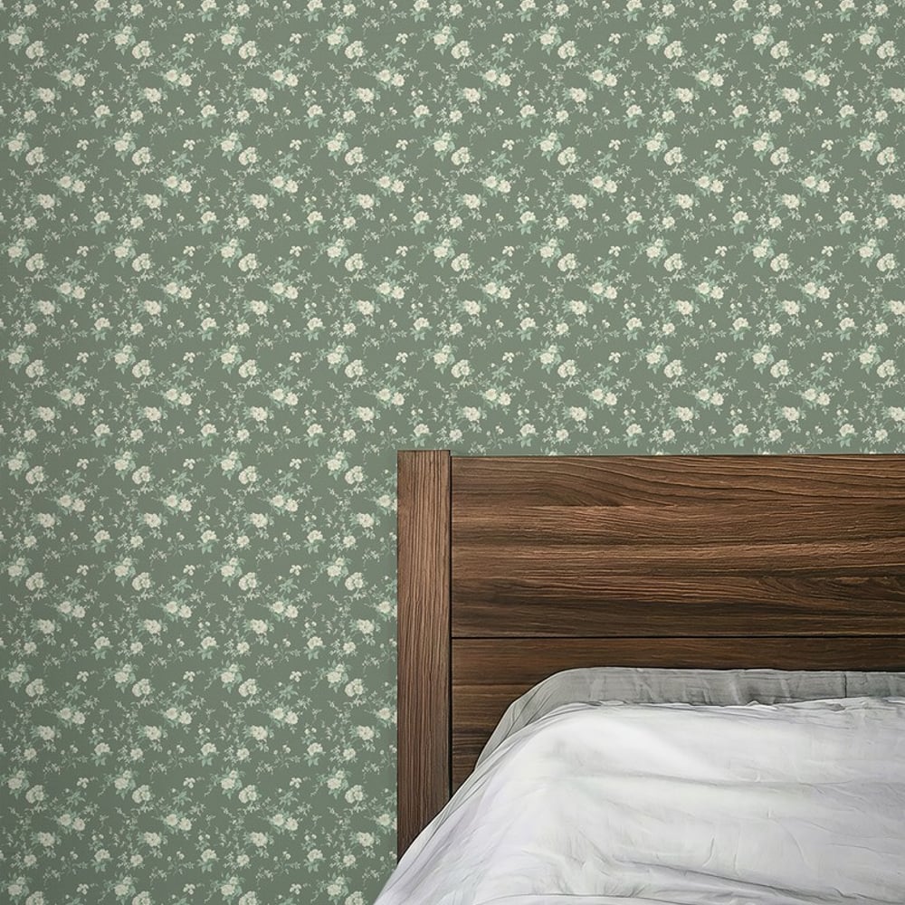 Julia Dark green miniature - Papiers peints - Vert - Chambre - Floral - Palette - Intissé