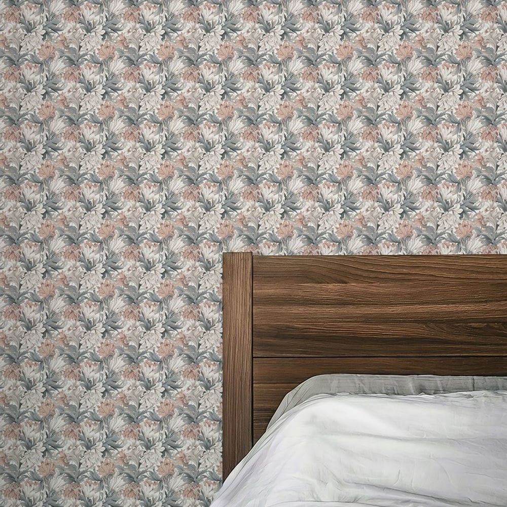 Karin Soft Blue miniature - Papiers peints - Bleu - Chambre - Floral - Palette - Intissé