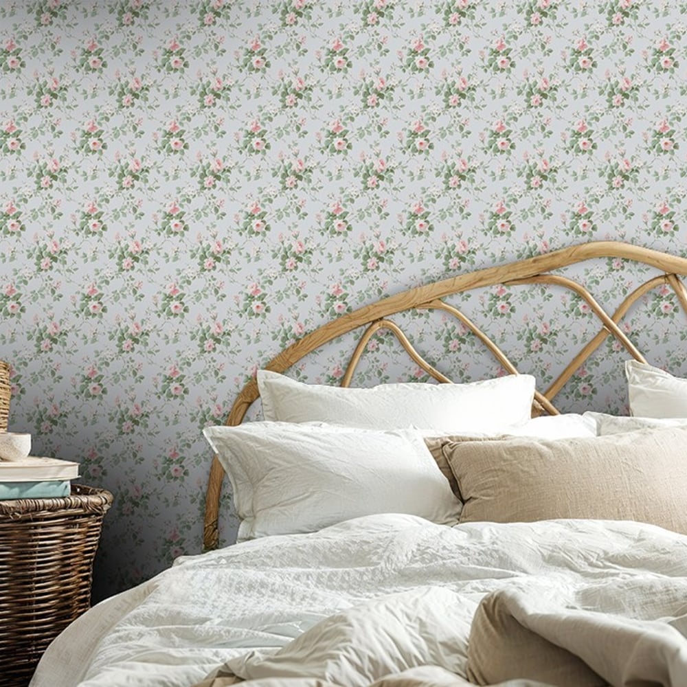 Hannah Light Blue miniature - Papiers peints - Bleu - Chambre - Floral - Palette - Intissé