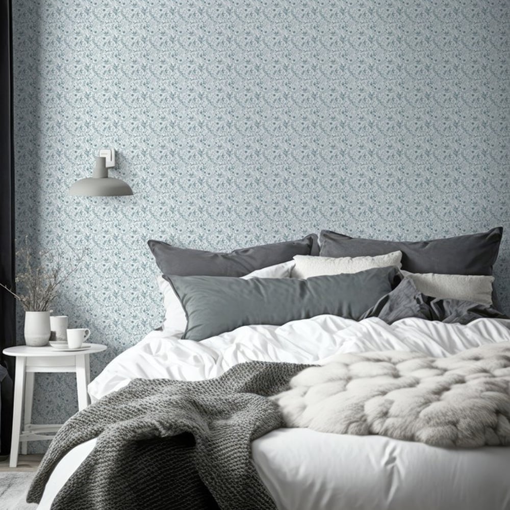 Heike Blue miniature - Papiers peints - Bleu - Chambre - Floral - Palette - Intissé