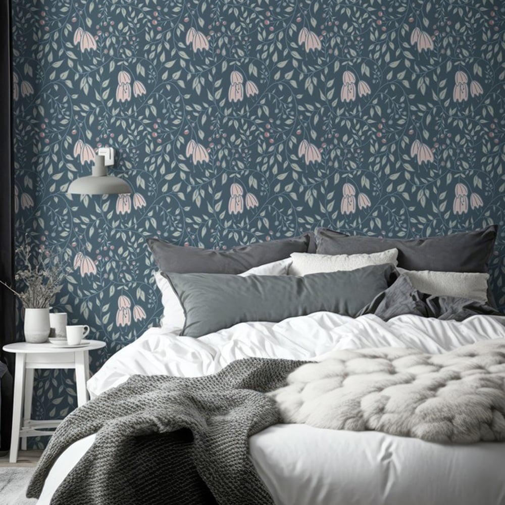 Curly Bells in Blue - Papiers peints - Bleu - Chambre - Floral - Palette - Intissé