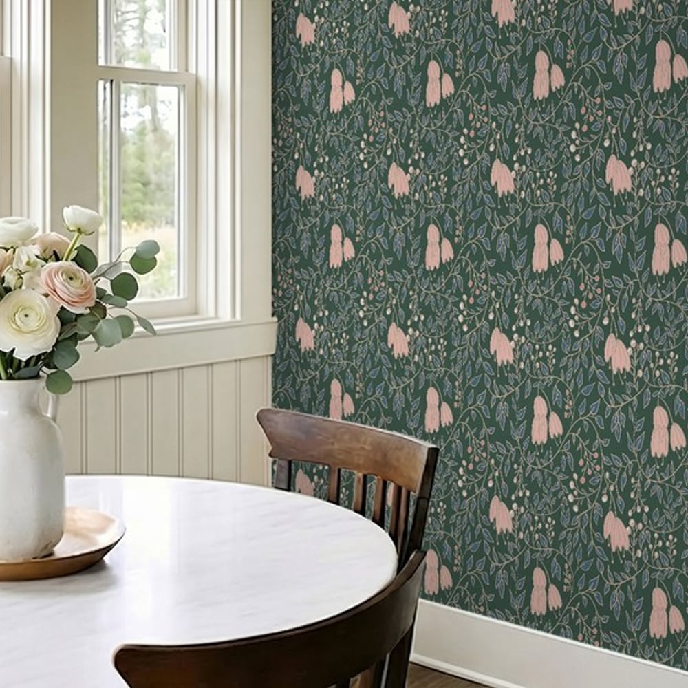 Curly Bells in Green - Papiers peints - Vert - Cuisine - Floral - Palette - Intissé