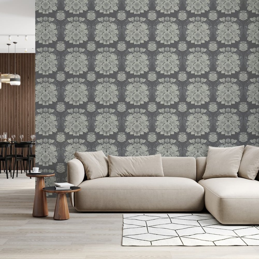 Damask in Green - Papiers peints - Vert - Salon - Floral - Palette - Intissé