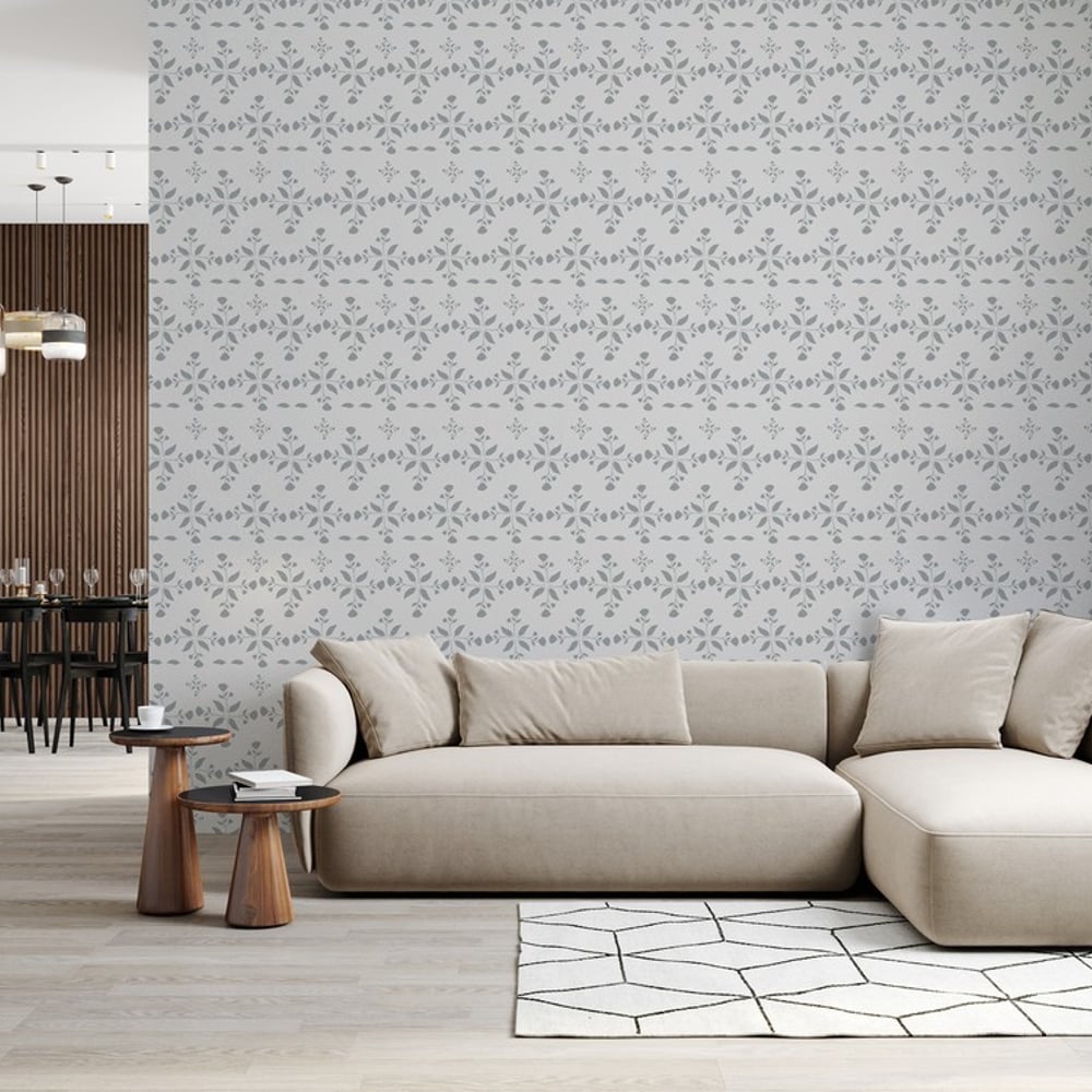 Leaves and round sprigs in Grey - Papiers peints - Gris - Salon - Floral - Palette - Intissé