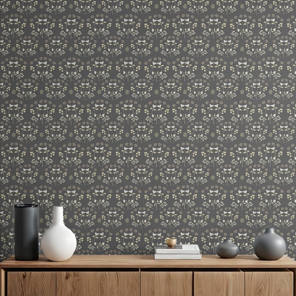 Medaillon Poppies in Mud - Papiers peints - Gris - Salon - Floral - Palette - Intissé