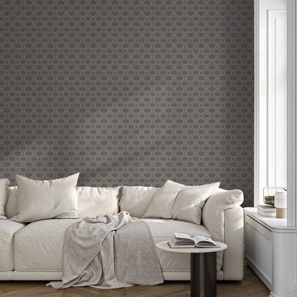 Ogee and Roses in Mud - Papiers peints - Gris - Salon - Floral - Palette - Intissé