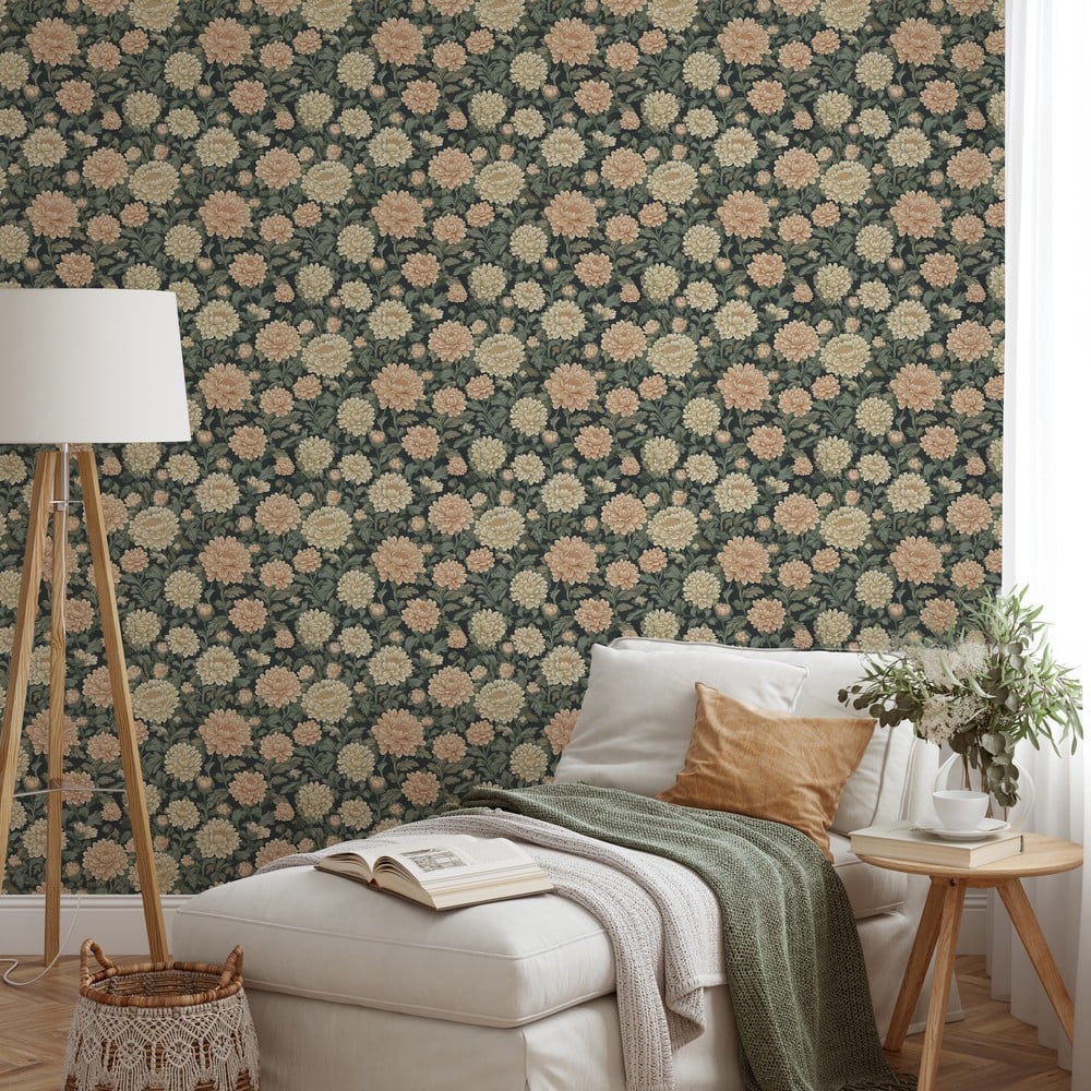 Hildegard Green - Papiers peints - Vert - Salon - Floral - Palette - Intissé