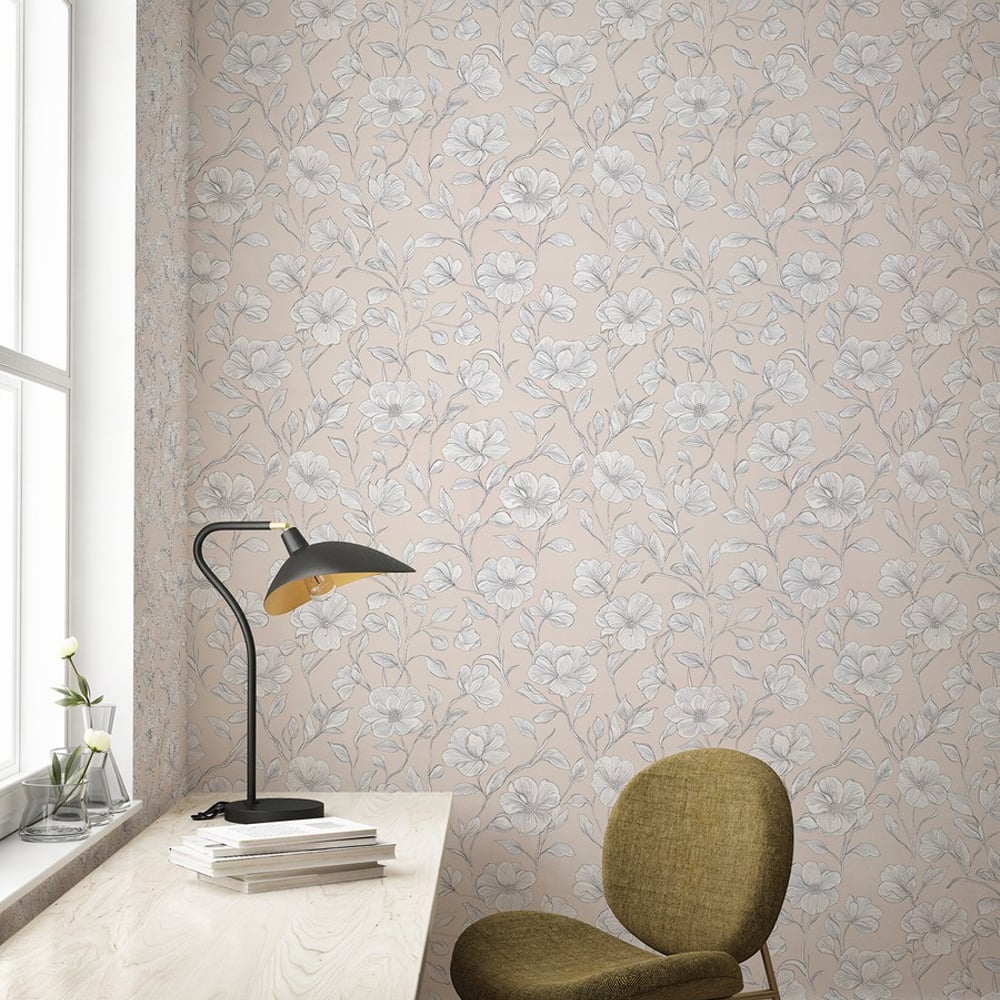 Greta Pink - Papiers peints - Rose - Bureau - Floral - Palette - Intissé