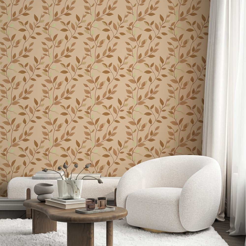 Malte Peach - Papiers peints - Orange - Salon - Feuille - Palette - Intissé