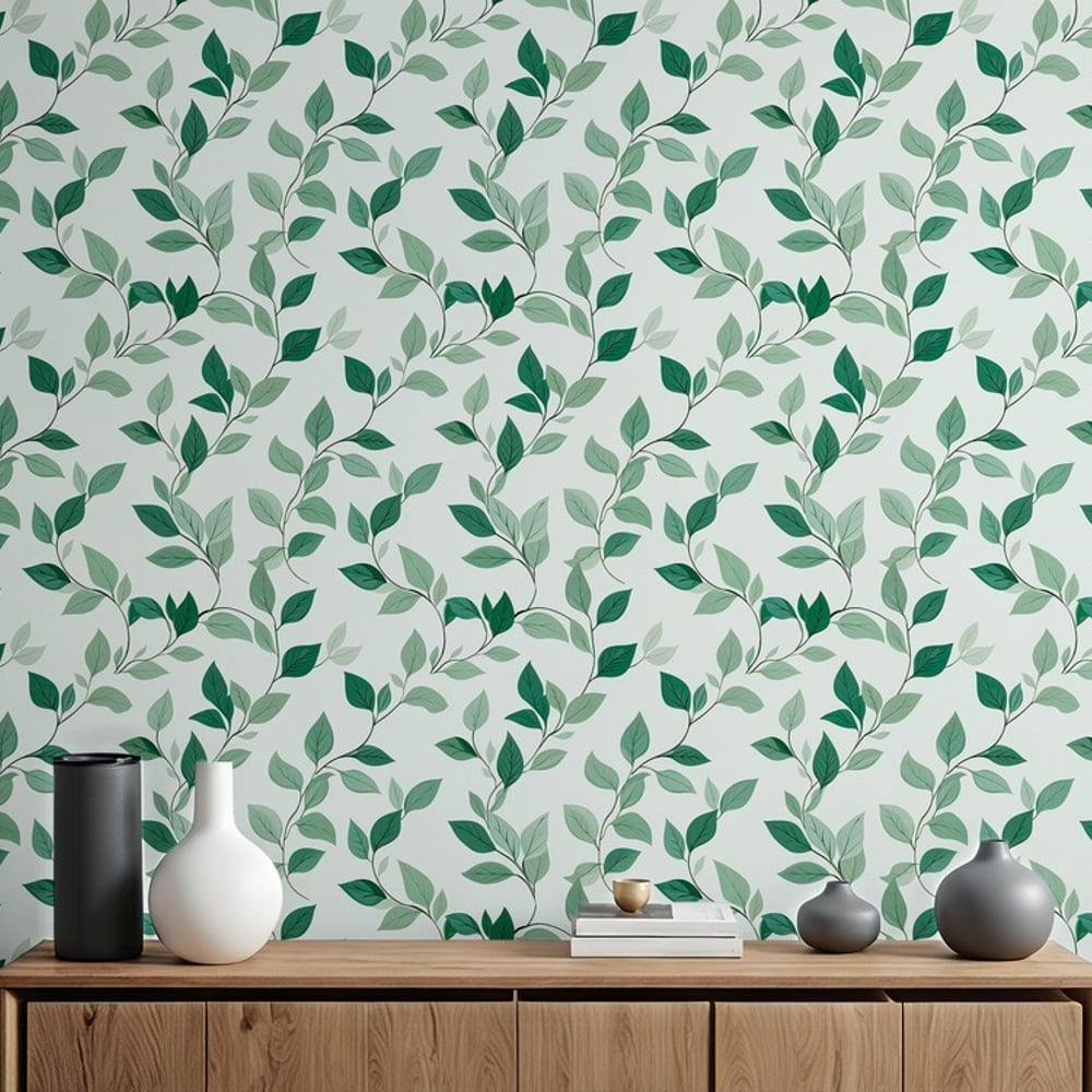 Milton Light Green - Papiers peints - Vert - Salon - Feuille - Palette - Intissé