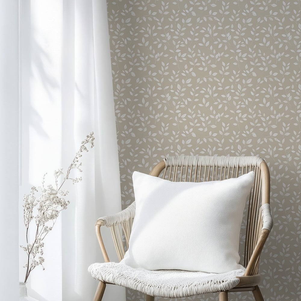 Rasmus Beige - Papiers peints - Beige - Salon - Feuille - Palette - Intissé