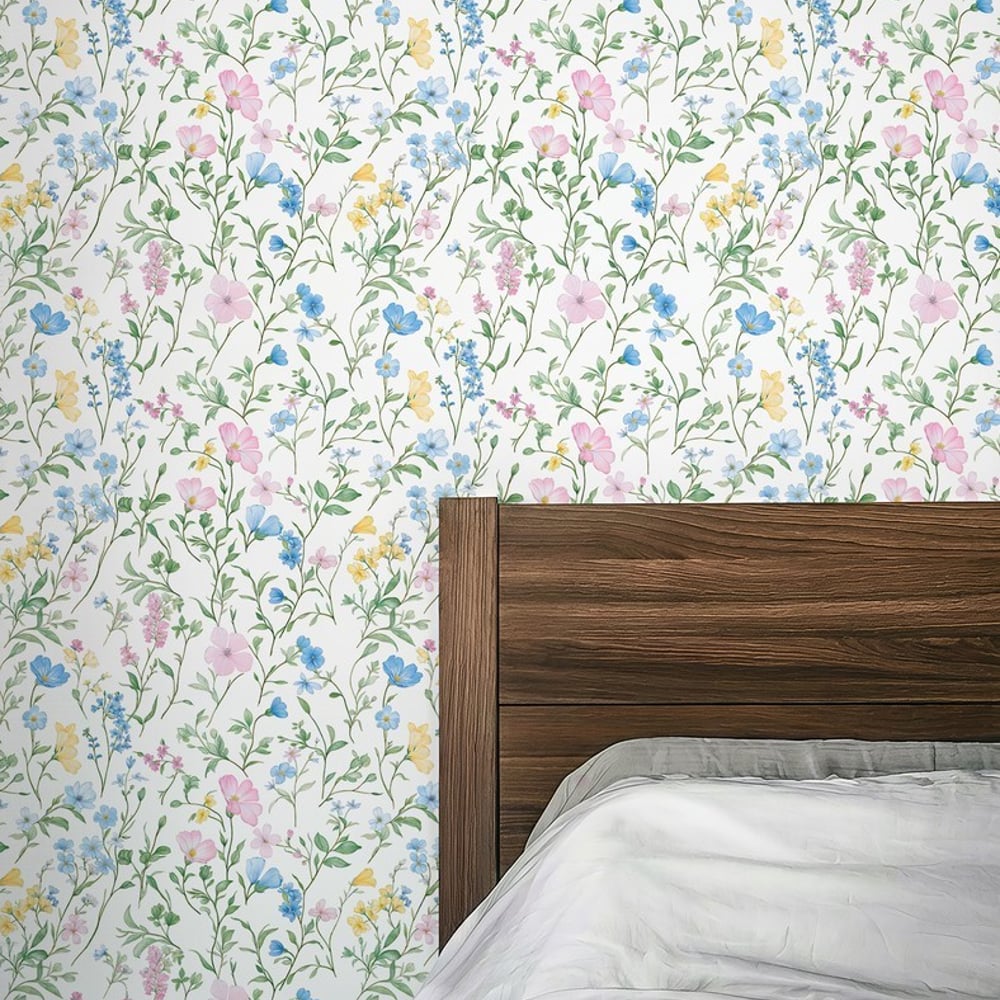 Solbritt White - Papiers peints - Blanc - Chambre - Floral - Palette - Intissé