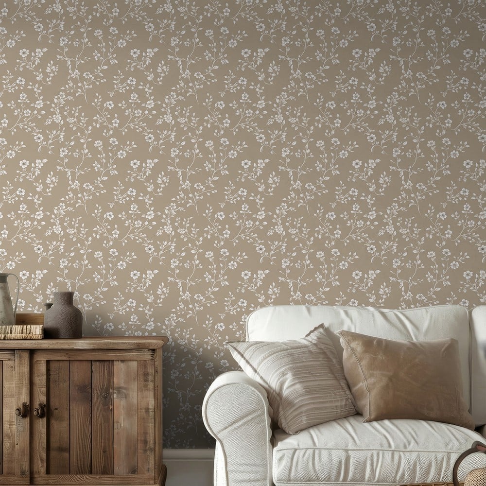 Tova Beige - Papiers peints - Beige - Salon - Floral - Palette - Intissé
