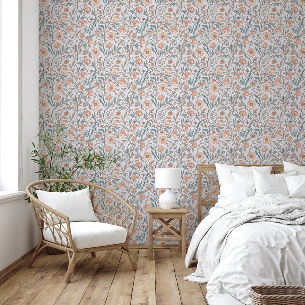 Vanja Blue - Papiers peints - Bleu - Chambre - Floral - Palette - Intissé