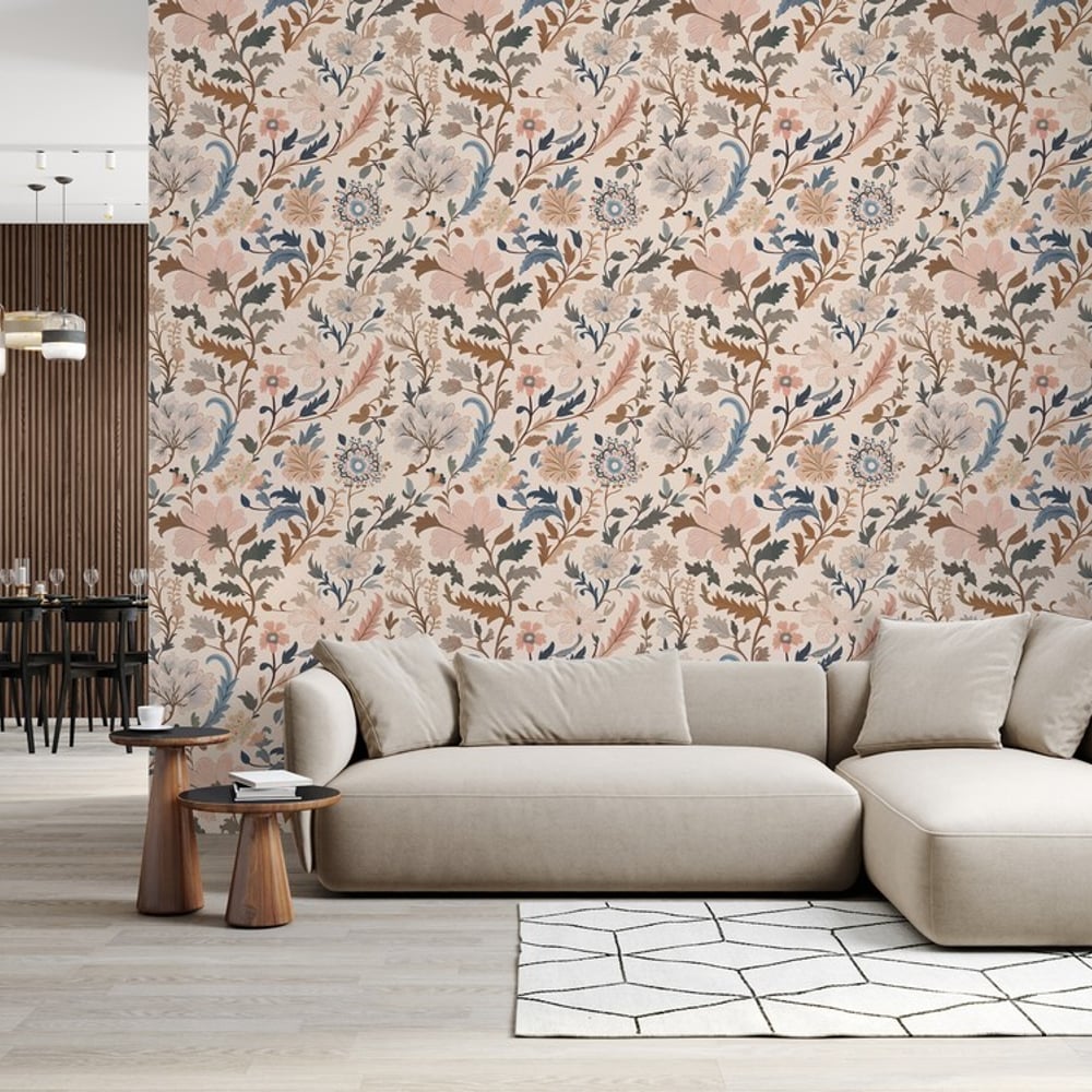 Bodil Beige - Tapetit - Beige - Olohuone - Kukkakuvioinen - Palette - Non-Woven