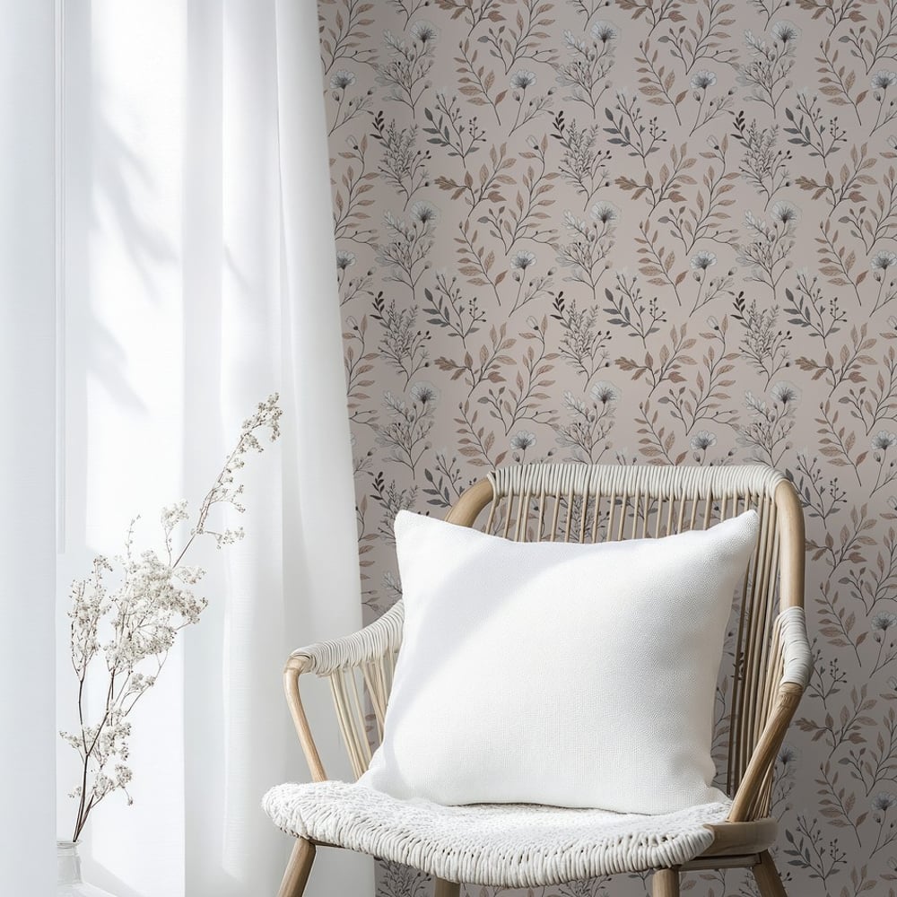Celine Beige - Tapetit - Beige - Olohuone - Kukkakuvioinen - Palette - Non-Woven