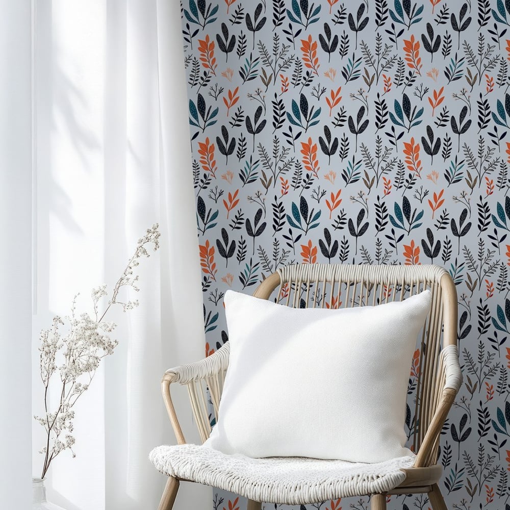Jessica Light Blue - Papiers peints - Bleu - Salon - Feuille - Palette - Intissé