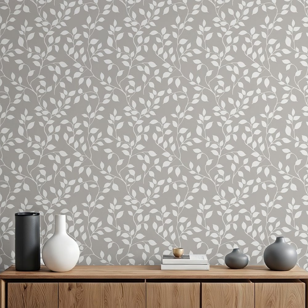 Manfred Grey - Papiers peints - Gris - Salon - Feuille - Palette - Intissé