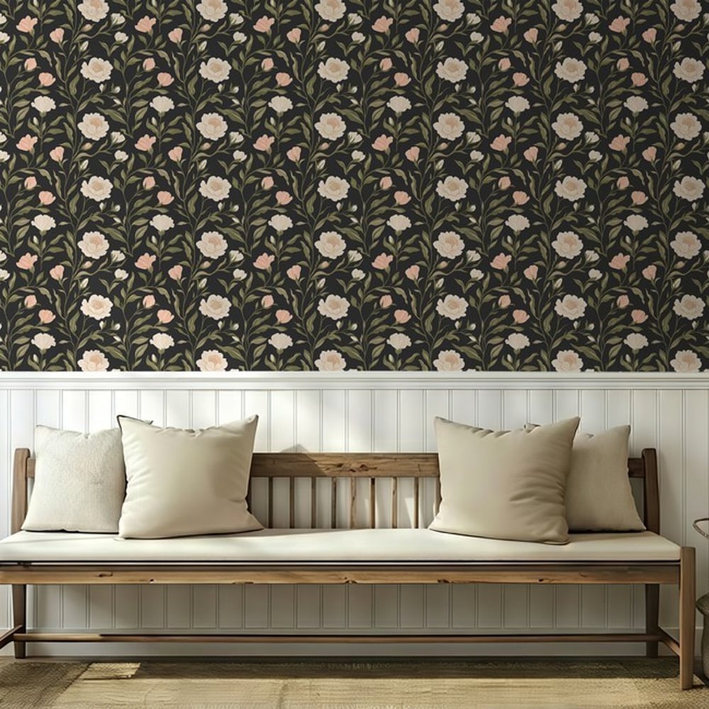 Martina Dark Grey - Papiers peints - Gris - Entrée - Floral - Palette - Intissé