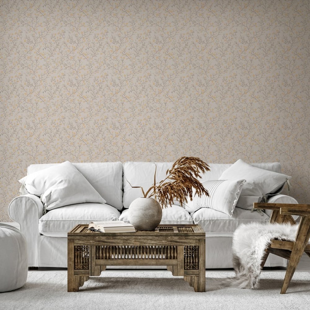Sissi Beige - Papiers peints - Beige - Salon - Floral - Palette - Intissé