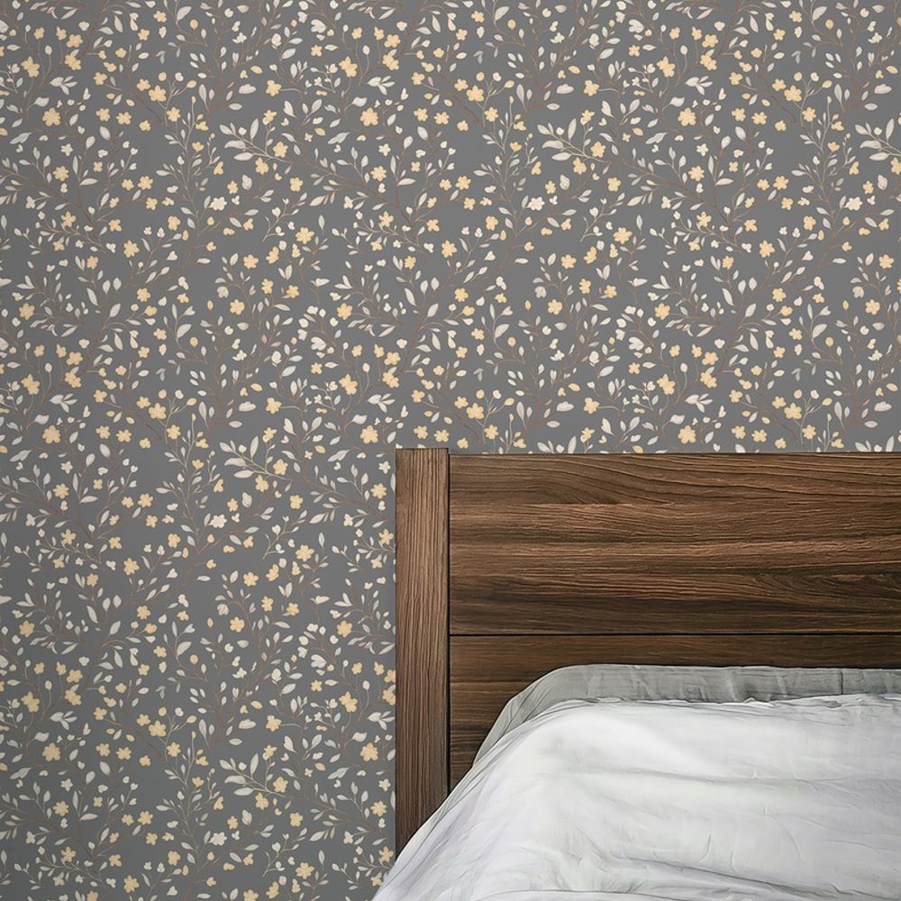 Sissi Grey - Papiers peints - Gris - Chambre - Floral - Palette - Intissé